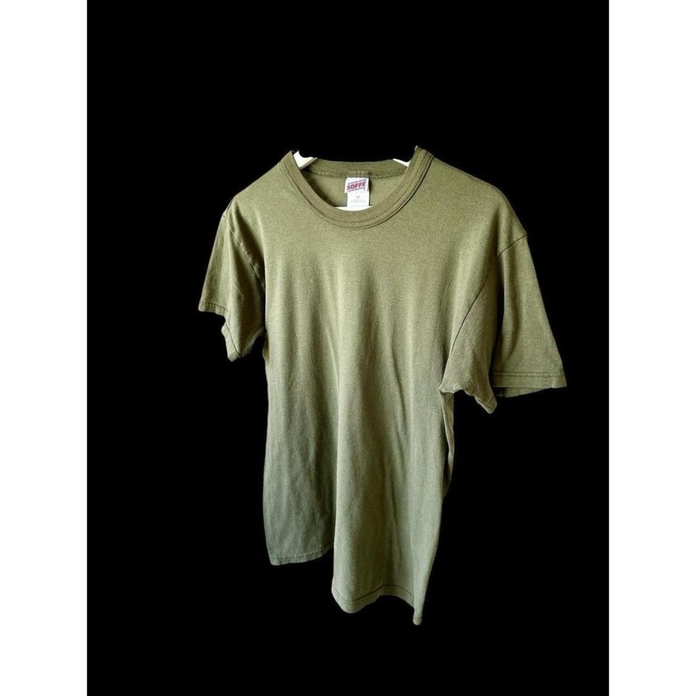 Soffe Vintage Military Medium Cotton T-Shirt Made in USA Olive Green Back Name